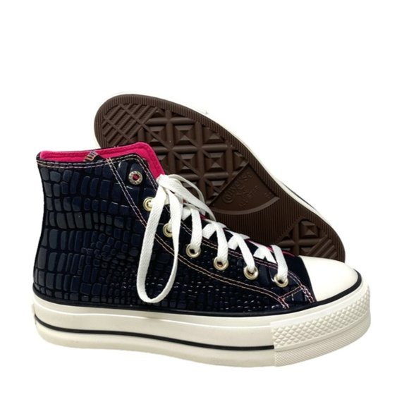 Converse Lift Platform Leather Canvas High Casual Women Shoes Black Pink A06864C - Picture 7 of 9